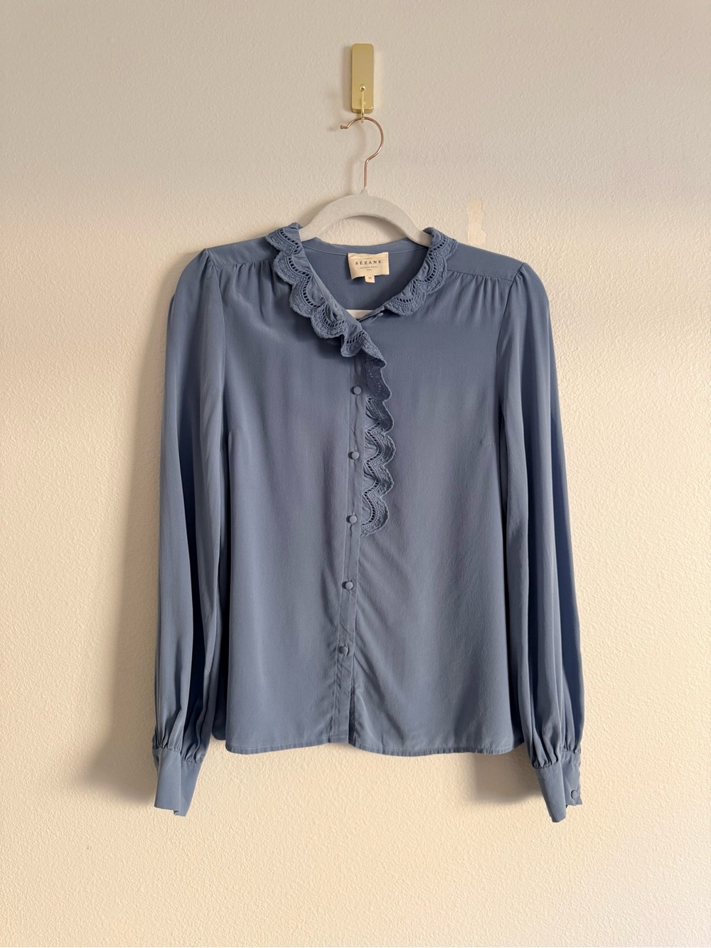 Sezane Chlo Silk Blouse in Vintage Blue Sz 36/S/4 - Picture 3 of 8